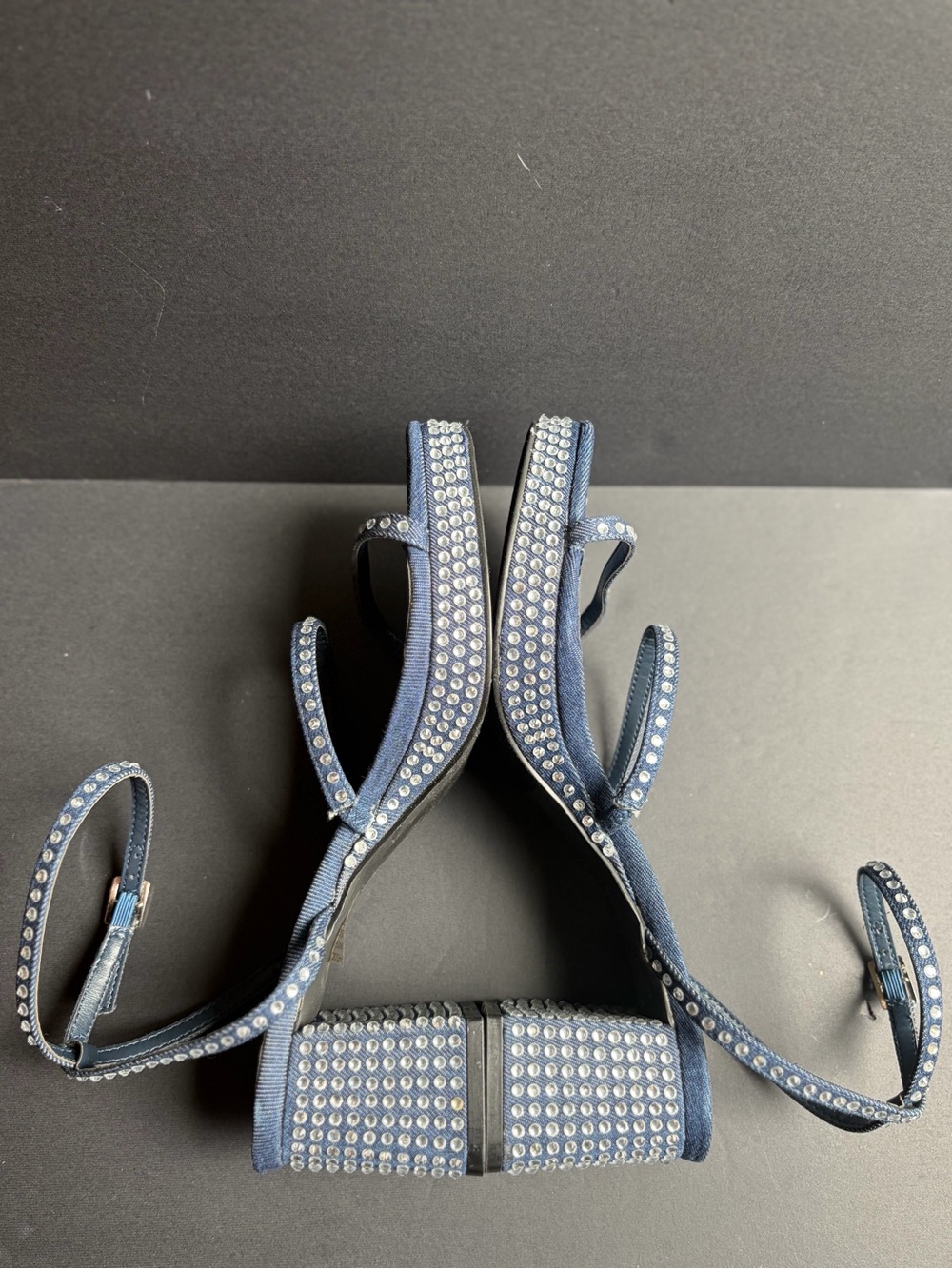 BCBGeneration Blue Rhinestone Block Heel Sandals - Picture 4 of 13